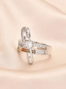 1 Pc Multicolor Cubic Zirconia Double Layered Ring Paperclip Sleeve Women's Rings For Women Teen Girl Birthday Gift Party Jewelry Perfect Choice!