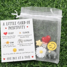 Juego de 7 piezas - Mini tarjetas de aliento y decoración de resina (corazón, flor, elefante) - Juego de regalos de afirmaciones positivas - Perfecto para familia, amigos, amistad y graduación - Pequeño kit de positividad divertido - Multicolor - Ver 3