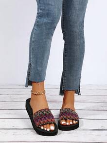 Sandalias planas de deslizamiento con banda elástica y suela blanda para mujer, cómodas para interiores/exteriores, adecuadas para diario, fiesta, playa - Negro - Ver 5