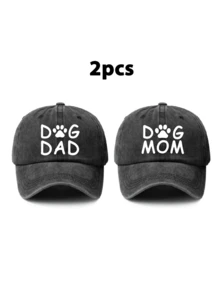 2 件装情侣复古棒球帽，印有狗爪图案和“DAD”和“MOM”图案，可调节男女通用帽子，适合节日、旅行、户外活动、休闲穿着 - A - 查看 12