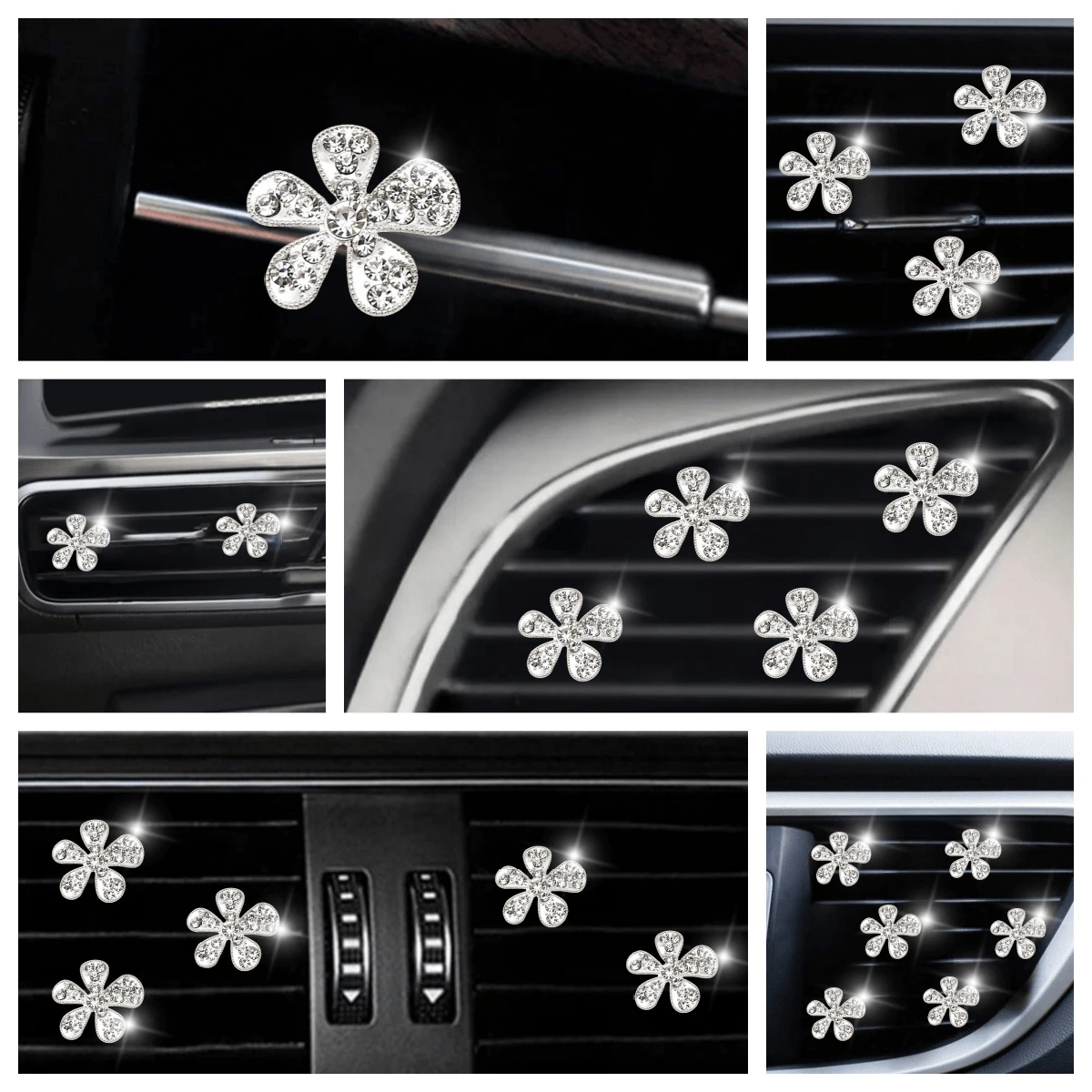 6 Peças Clipe de Saída de Ar do Carro com Formato de Flor de 5 Pétalas, Acessórios Automotivos, Adequado para Homens e Mulheres, Decoração de Saída de Ar do Carro