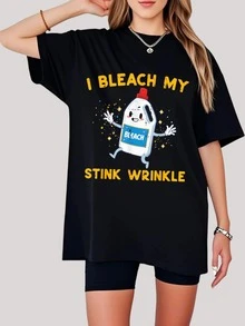 Inappropriate I Bleach My Wrinkle Funny Humor Joke Men Women T-Shirt,100% Cotton Short Sleeve Classic Heavy Cotton T Shirt Printed Graphic Tee Women's Casual Short-Sleeved Top - Black - View 1
