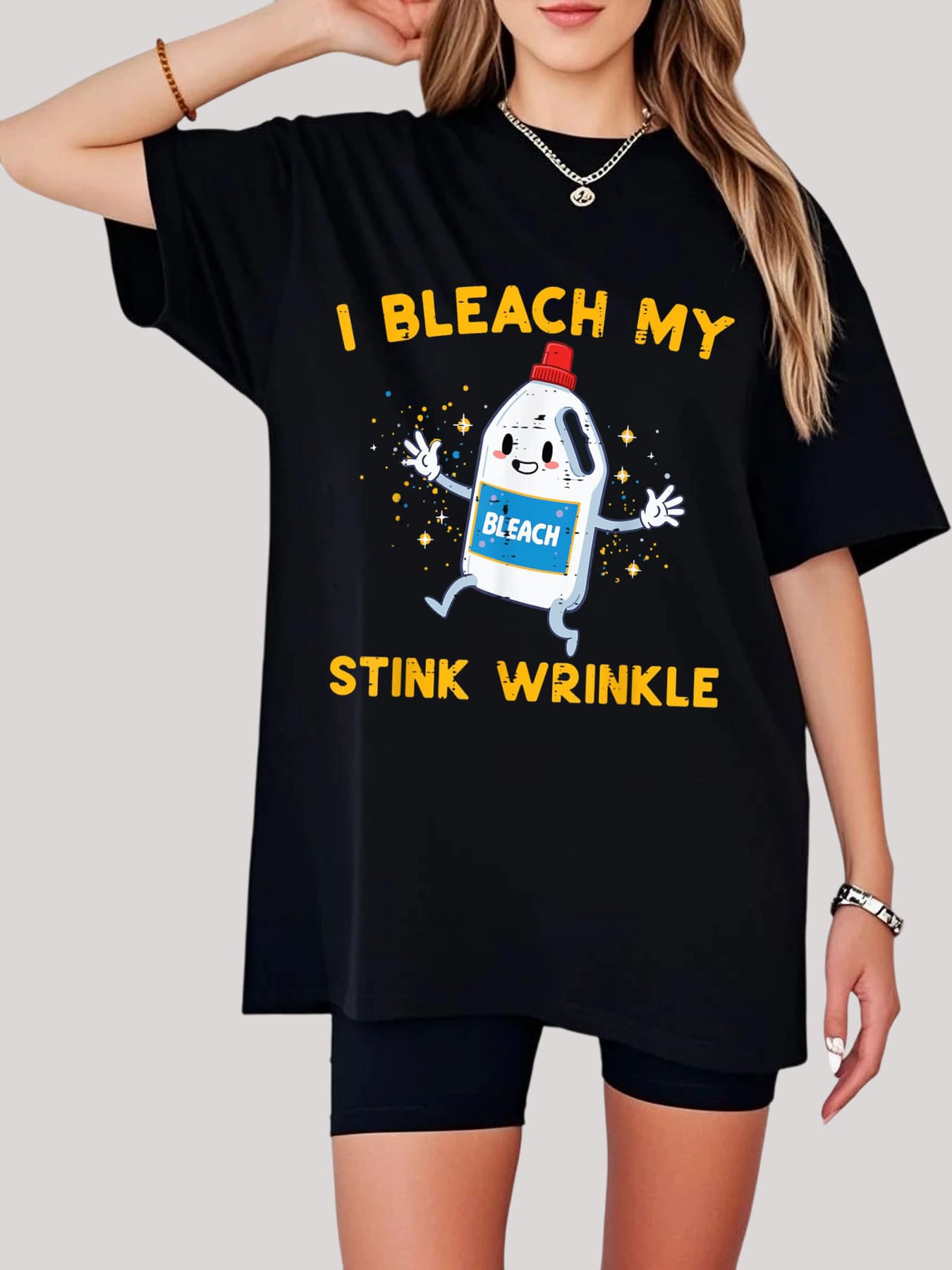 Inappropriate I Bleach My Wrinkle Funny Humor Joke Men Women T-Shirt,100% Cotton Short Sleeve Classic Heavy Cotton T Shirt Printed Graphic Tee Women's Casual Short-Sleeved Top - Black - View 1