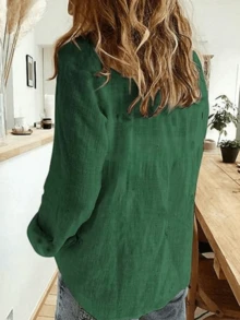 Solid Button-Down Shirt, Elegant Long Sleeve Collared Shirt