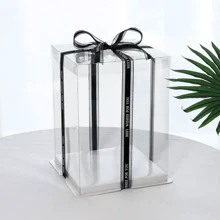 10pcs Transparent Square Cake Boxes, 4/6/8 Inch Dessert Packaging Boxes With Ribbons, Suitable For Birthday Cake Gifts, Wedding Party Sweets Baking Packaging