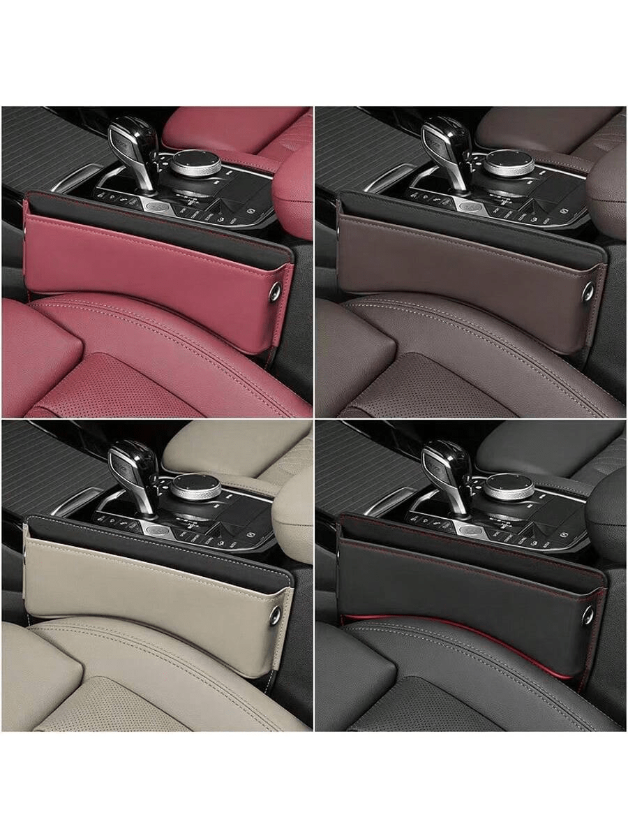 1pc Black & Red PU Leather Car Seat Gap Organizer Storage Box With Side Pockets And Charging Port - Easy Install, Durable Console Box, Fits Smartphones, Wallet, Keys, Car Seat Filler | Stylish Design | PU Leather Structure, Car Storage