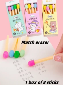 Gôm tẩy 8 que diêm, hình dạng ngộ nghĩnh và dễ thương, tẩy diêm học sinh sang trọng, sạch sẽ (1 hộp 8 que) không để lại cặn, mềm dẻo. Màu sắc ngẫu nhiên, thích hợp cho việc học tập, vẽ vời và làm việc văn phòng. Nhỏ gọn, tinh tế, dễ dàng mang theo, mùa tốt nghiệp, đồ dùng học tập, văn phòng phẩm cho bé trai, văn phòng phẩm cho bé gái, hình dạng dễ thương, văn phòng phẩm vui nhộn - Nhiều màu - Xem 3