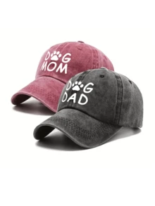 2 件装情侣复古棒球帽，印有狗爪图案和“DAD”和“MOM”图案，可调节男女通用帽子，适合节日、旅行、户外活动、休闲穿着 - A - 查看 4