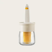 1pc玻璃油瓶，硅胶油刷，厨房油分配器，多用途玻璃容器，带油瓶的烘焙刷，烧烤刷，耐高温厨房煎饼刷，蜂蜜瓶，调味瓶，油瓶，厨房用品，创意油刷适用于家庭烘焙和烹饪，适用于厨房、露营、户外、野餐、烧烤、厨房用具、烧烤配件