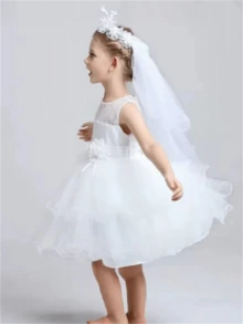 1 件女孩公主风格甜美白色花朵皇冠头饰，适合婚礼花童 - 白色 - 查看 5