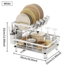 Kitchen 2 Tier Dish Rack With Drainboard, 1 Count Countertop Dish Drying Rack, Dish Storage Rack With Cutlery Holder, Kitchen Storage Supplies - Gray. - View 2