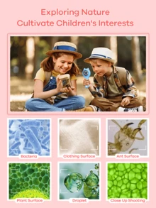 REMAX 便携式手持式迷你数码显微镜，适合男孩/女孩 - 教育科学工具，适合男孩和女孩的圣诞节和生日礼物（粉色/蓝色）