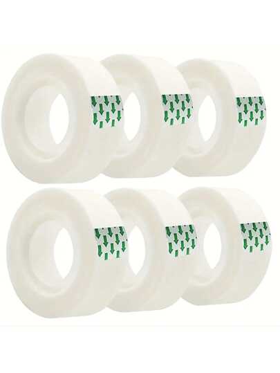 6卷文具胶带，白色透明胶带，玻璃纸胶带，DIY包装工具，透明补充胶带，适用于办公室、学校、家庭、返校季（宽度0.8厘米，长度13米/卷）