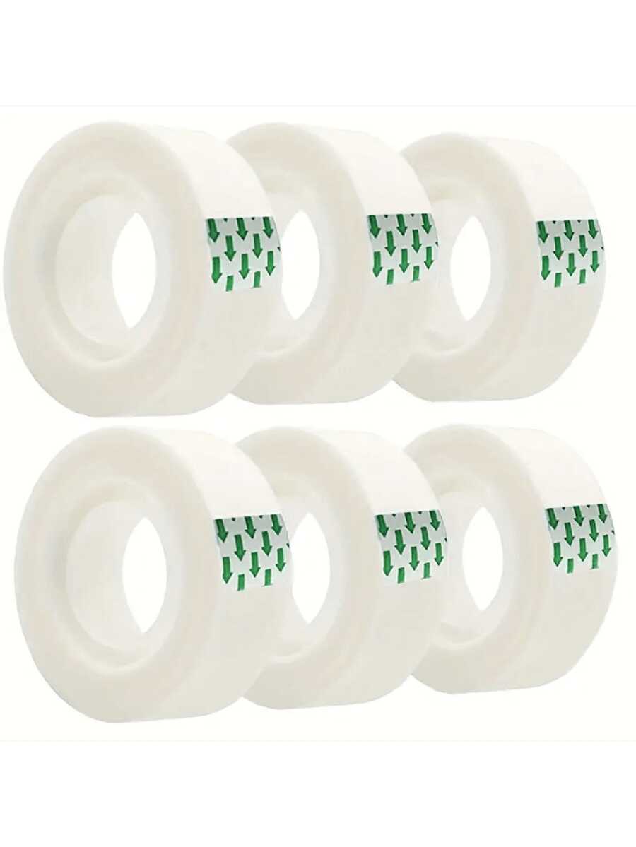 6 Rolls Stationery Tape, White Transparent Tape, Glass Paper Tape, DIY Packaging Tools, Transparent Refill Tape, Suitable For Office, School, Home, Back To School Season (Width 0.8cm, Length 13m/Roll)