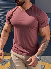 GRDR Men's Solid Color Casual Street Sporty Crew Neck Short Sleeve T-Shirt - Burgundy - View 3