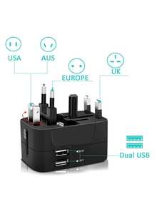 一体式通用旅行适配器，带双 USB 端口，110V-240V 输入，欧盟/美国/英国/澳大利亚插头，防浪涌保护，适用于 150 多个国家/地区，是商务旅行和度假的必备品