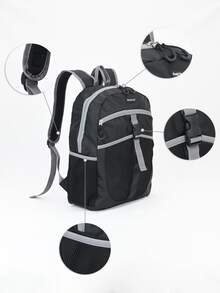 43*33*3CM 大容量轻便420D/PVC涤纶牛津布背包，户外休闲 - 黑色 - 查看 3