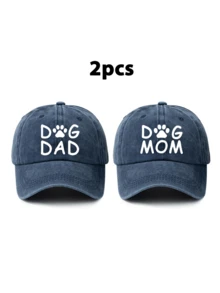 2 件装情侣复古棒球帽，印有狗爪图案和“DAD”和“MOM”图案，可调节男女通用帽子，适合节日、旅行、户外活动、休闲穿着 - A - 查看 10