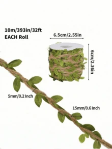 10M/5M Green Leaf Vine Ribbon Simulated Green Plants, Burlap Leaf Ribbon, Artificial Green Leaf Woven Vine Decoration, Suitable For Jungle Adventure Party, Home Decoration, Birthday, Wedding, Garden Decoration, Home Decoration, Hallway Decoration, Staircase Decoration - Green - View 5