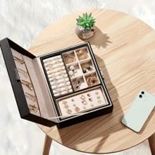 Luxury Jewelry Box With Lock & Key - Vintage Leather 2-Layer Organizer, Plush Velvet Lined For Necklaces, Rings, Earrings - Valentine's/Birthday Gifts For Women - Multicolor - View 3