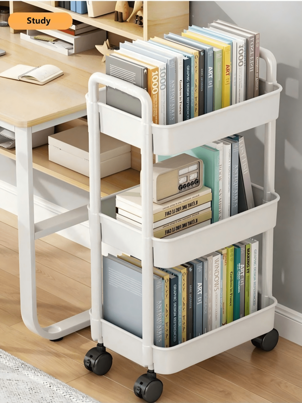 Chariot de rangement à roulettes à 3 niveaux, boîte de rangement pour sous-vêtements avec tubes épais et forte capacité de charge, étagère de rangement multicouche, convient pour la cuisine, la chambre et le camping en plein air, design en plastique durable, chariot de rangement multifonctionnel Étagère moderne et à la mode Étagère de rangement robuste