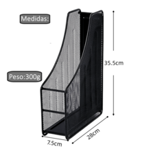 Organizador de Revistas y Documentos en Metal Negro de Alta Calidad, Diseño Moderno y Resistente, Ideal para Oficina, Hogar o Estudio, con Dimensiones de 35.5 cm de Alto, 28.5 cm de Profundidad y 8 cm de Ancho, Estilo Minimalista, Compacto y Funcional, Perfecto para Almacenar Carpetas, Archivos y Materiales de Lectura de Forma Ordenada y Accesible, Fabricado con Material Metálico Duradero y Rejilla Transpirable para Mayor Ventilación, Acabado en Negro Mate que Combina con Cualquier Decoración, Montaje y Uso Versátiles, Compatible con Estanterías y Escritorios, Diseño Ligero y Portátil, Ideal para Mantener el Orden y la Eficiencia en Espacios de Trabajo, Producto Eco-Amigable y Reutilizable, Embalaje Compacto y Seguro para un Transporte y Almacenamiento Conveniente, Solución Práctica y Elegante para la Organización de Documentos y Revistas en Entornos Profesionales o Personales.