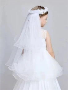 1 件女孩公主风格甜美白色花朵皇冠头饰，适合婚礼花童 - 白色 - 查看 6