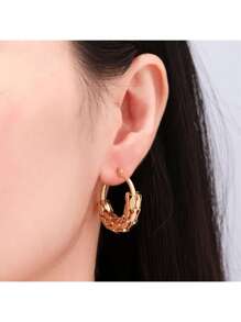 6pcs European And American Popular Net Disc Earrings, Stainless Steel Neo-Chinese Style Ear Hoops