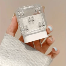 Bộ phụ kiện sạc 5 món thiết kế nơ và hạt cườm bạc, bảo vệ bộ sạc 20W/18W, bao cáp, vỏ adapter, tương thích với bộ sạc . - bướm bạc - Xem 5