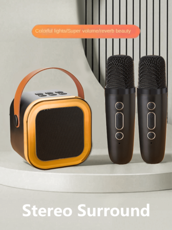 1 件迷你卡拉 OK 机，带 2 个无线麦克风，便携式无线 RGB 照明扬声器套装，家庭卡拉 OK 系统，手持卡拉 OK 麦克风扬声器，适用于家庭聚会、生日、宿舍、返校、学校活动、教室、学生礼物、音乐课、氛围激活器
