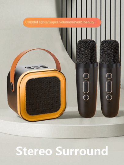 1 件迷你卡拉 OK 机，带 2 个无线麦克风，便携式无线 RGB 照明扬声器套装，家庭卡拉 OK 系统，手持卡拉 OK 麦克风扬声器，适用于家庭聚会、生日、宿舍、返校、学校活动、教室、学生礼物、音乐课、氛围激活器