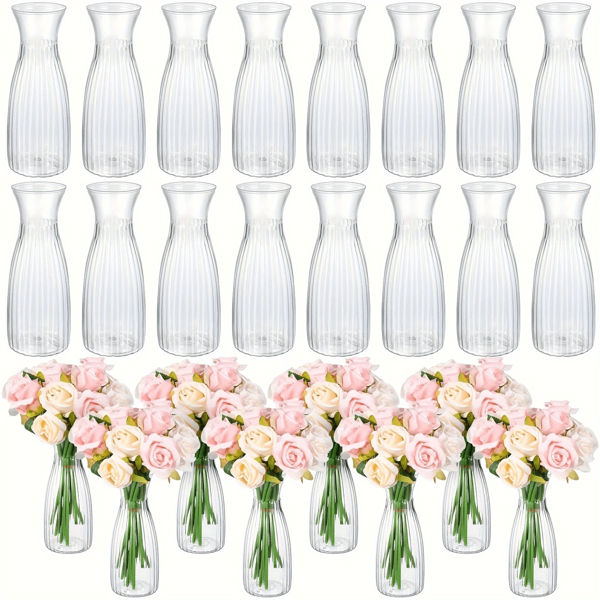 1/10pcs High-Quality Striped Plastic Flower Vase, Clear Glass Vase For Floral Arrangement, Suitable For Bouquets, Decoration, Home, Wedding, Party, Dining Table