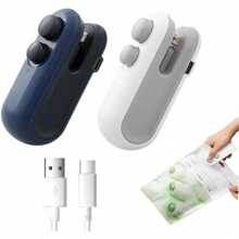 1 Stück Mini wiederaufladbare 2-in-1 Beutelversiegelung mit Schneidklinge, Kunststoffbeutel Heißsiegelgerät zum Frischhalten von Lebensmitteln, kleine elektrische Vakuumversiegelerin, USB-Ladeversiegelerin für Lebensmittellagerung