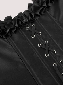 Corset aristocrático clásico con mangas abullonadas, tirantes, espalda descubierta y control de barriga con costillas, adecuado para fiestas, actuaciones en el escenario y festivales