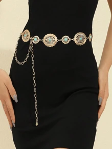 Eleganter, geometrisch floraler, geprägter Taillenkette Dekorationsgürtel für Frauen im Sommer