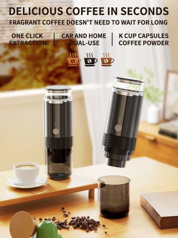 Wireless Portable Coffee Maker, Portable Espresso Coffee Machine, Car Coffee Maker, USB Rechargeable, Wireless Portable Design, Supports Coffee Powder And Capsules, Meets Different Customer Needs, Suitable For Travel, RV, Hiking, Camping, Office, Various Usage Scenarios (Without Heating)