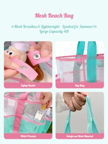 Fashionable Mesh Tote Bag, Suitable For Outdoor Camping, Picnic, Courtyard, Travel, Business, Beach, Swimming, Bathing, Toiletries, Colorful Design