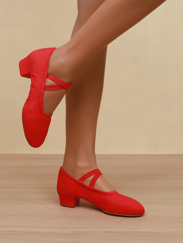 Damen Schwarze Schuhe, Ballett-Absatzschuhe, rote, rosa und braune Sommerschuhe, 3,5 cm Absatz Tanzschuhe, flach, Spaltensohle und Mesh-Schnürung Tanzschuhe, Jazz, Rumba, Cha Cha, Shasha, Tango Schuhe, Ballsaal, Hochzeitsfeier, Quadrille Tanzschuhe