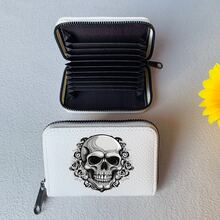 哥特式骷髅和花卉印花钱包，带卡槽，仿皮拉链开合 - 独立日和万圣节的完美礼物，适合男士钱包迷你钱包钱包卡包