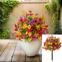 NKEN 1 buchet artificial cu violete, cu țepi de pământ (opțiuni multicolore), mătase artificială cu violet și verdeață, aspect real, plantă simulată pentru verandă, casă, terasă interioară, balcon, curte, aranjament floral introdus în pământ.