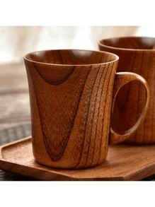1pc Wooden Creative Thick Wooden Mug With Handle, Milk Coffee Cup