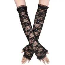 1 双长款露指蕾丝袖套，适合驾驶、骑行时防晒，万圣节派对装饰 - 黑色 - 查看 1