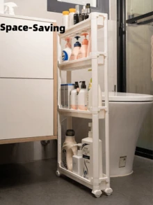 HOUSHELIF 节省空间的纤薄型9.5厘米/3.74英寸宽白色带轮厨房和浴室推车。窄型门后滚动式储物架，适用于带可锁定轮子的小空间。