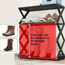 1pc Four-Layer Foldable Plastic Shoe Rack, Upgraded Thickened Shoe Rack, Multi-Layer Space-Saving, Dust-Proof And Simple Shoe Rack, Creative X-Shaped Dust-Proof Steel Tube Shoe Rack, Easy-To-Assemble Shoe Rack, Foldable Shoe Rack, Suitable For Entrances, Corridors, Bedrooms And Dormitories