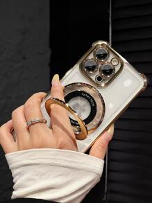 Luxury Electroplated Clear Purple Phone Case With Ring Magnetic Stand Holder, Silver Silicone Shockproof Soft Cover Compatible With IPhone 16/16e/16 Pro/16 Pro Max/16 Plus/15/14/13/12/11/X/XS/XR/8/7, Galaxy S25/S24/S23/S22/S21/A55/A54/A53/A52/A35/A34/A23/A16/A15/A14/A13/A12/A05S/FE/Ultra/4G/5G, And Compatible With Redmi/Honor/MOTO/OPPO/Infinix