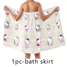 Sanrio 1 pièce Sanrio pour Hello chat avec peignoir à boutons et serviette, en tissu 100% polyester, bonnet de douche doux et très absorbant, ensemble de serviette de bain portable pour adultes, convenant pour la salle de bain, accessoires de salle de bain, short de sauna, peignoir de spa, gants de toilette Retour à l'école