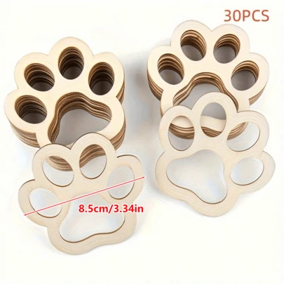 10/20/30 miếng gỗ cắt hình bàn chân thú cưng, móng vuốt chó mèo trống, dùng cho đồ thủ công DIY, vẽ tranh, trang trí phòng.