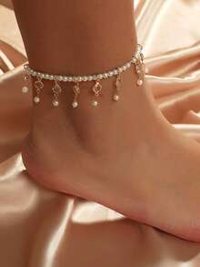 1 件时尚海洋元素珠宝，流苏贝壳硬币脚链，女士海滩度假珠宝