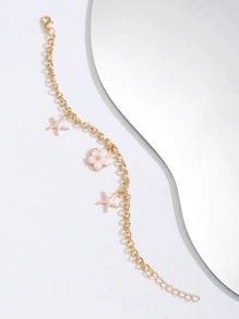 1pc Delicate Sweet Flower & Starfish Decor Bracelet For Women Summer Beach Party Travel Vacation Jewelry Accessory For Daily Wear