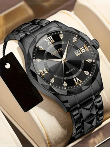 1件男士黑白商务罗马刻度石英表，合金表带和表壳，父亲节、生日、周年纪念日礼物 - 彩色 - 查看 13